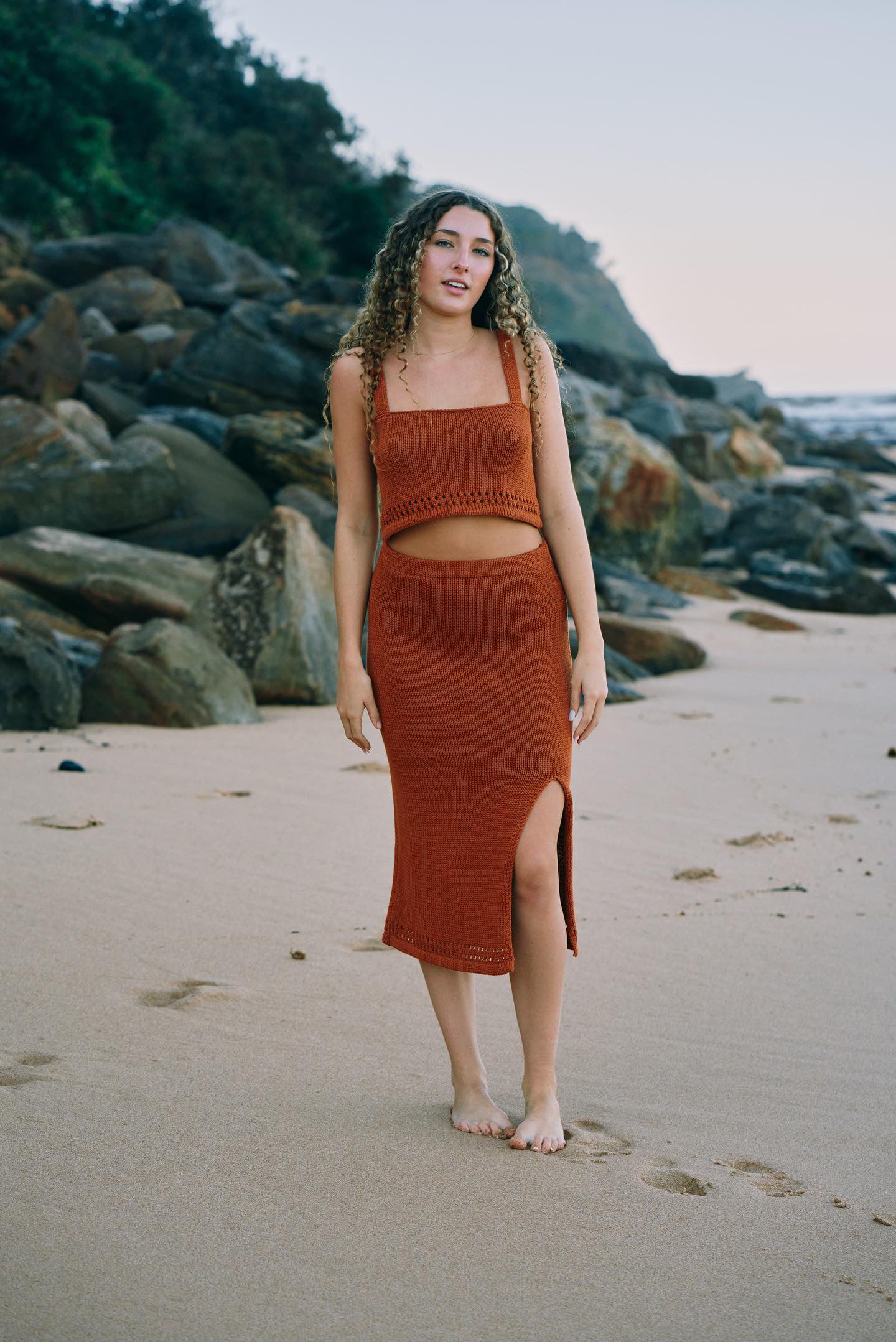 Mae knitwear crop and skirt set Rust - Malia the label - 100% cotton knitwear