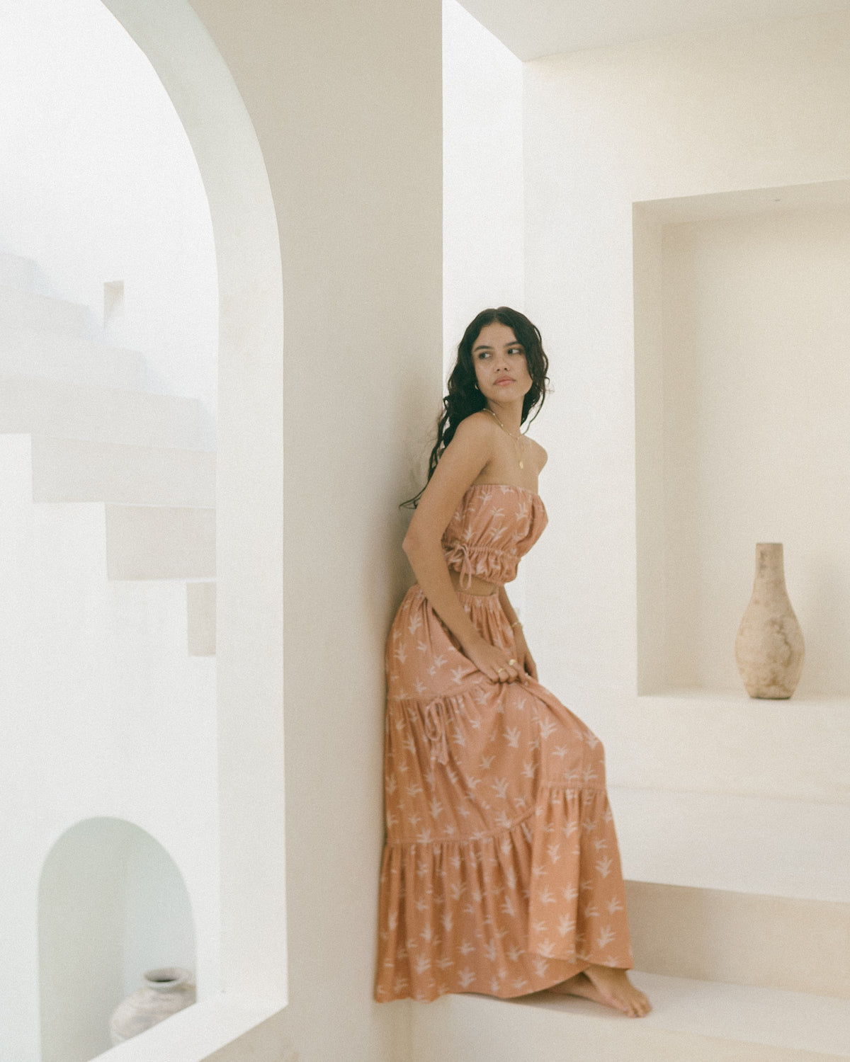 Aliya Set - Ruched tie skirt and palm printed crop - Malia The Label