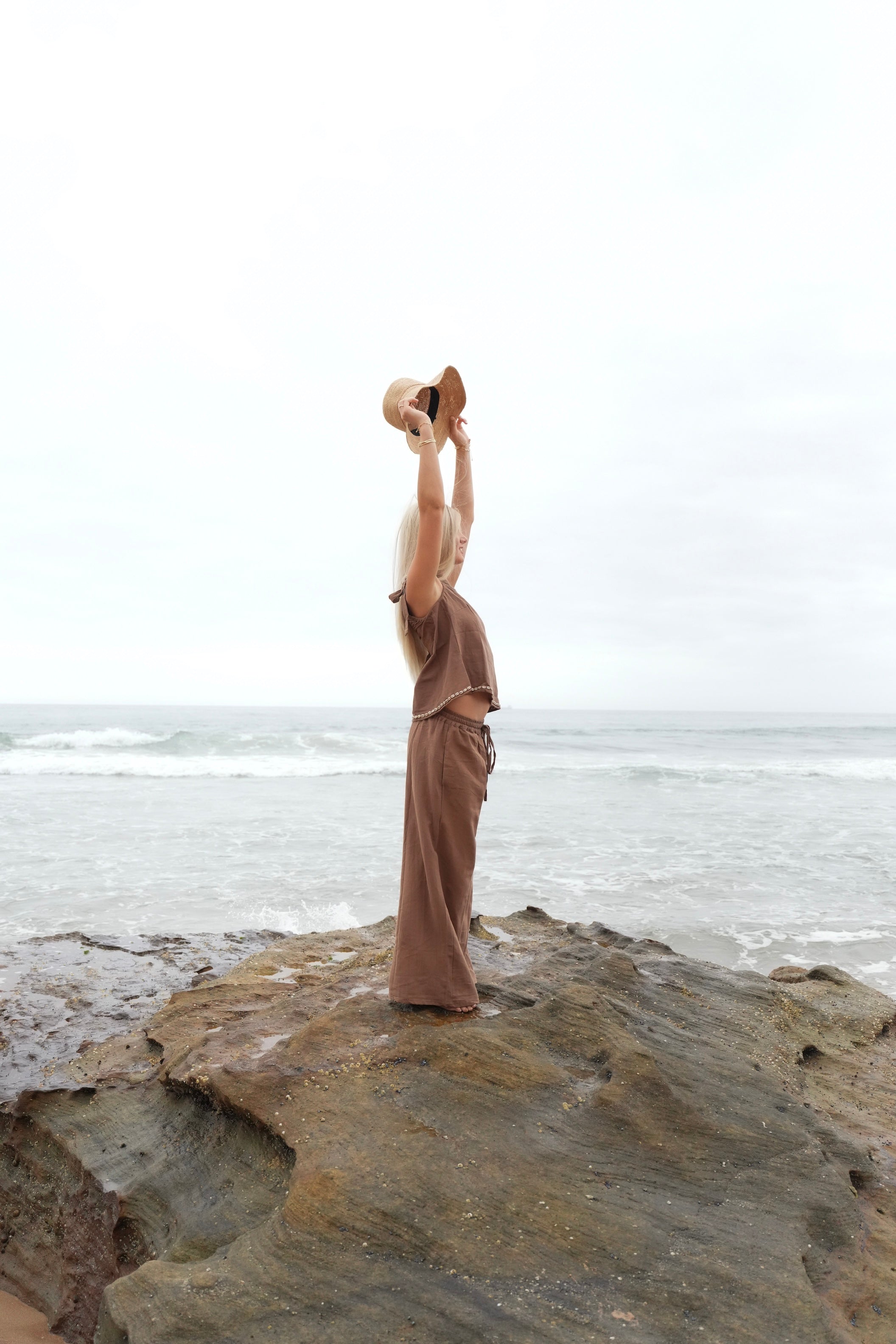 One shoulder tie up top wth cowrie shells matched with soliel pants - Malia the label - Slow fashion brand