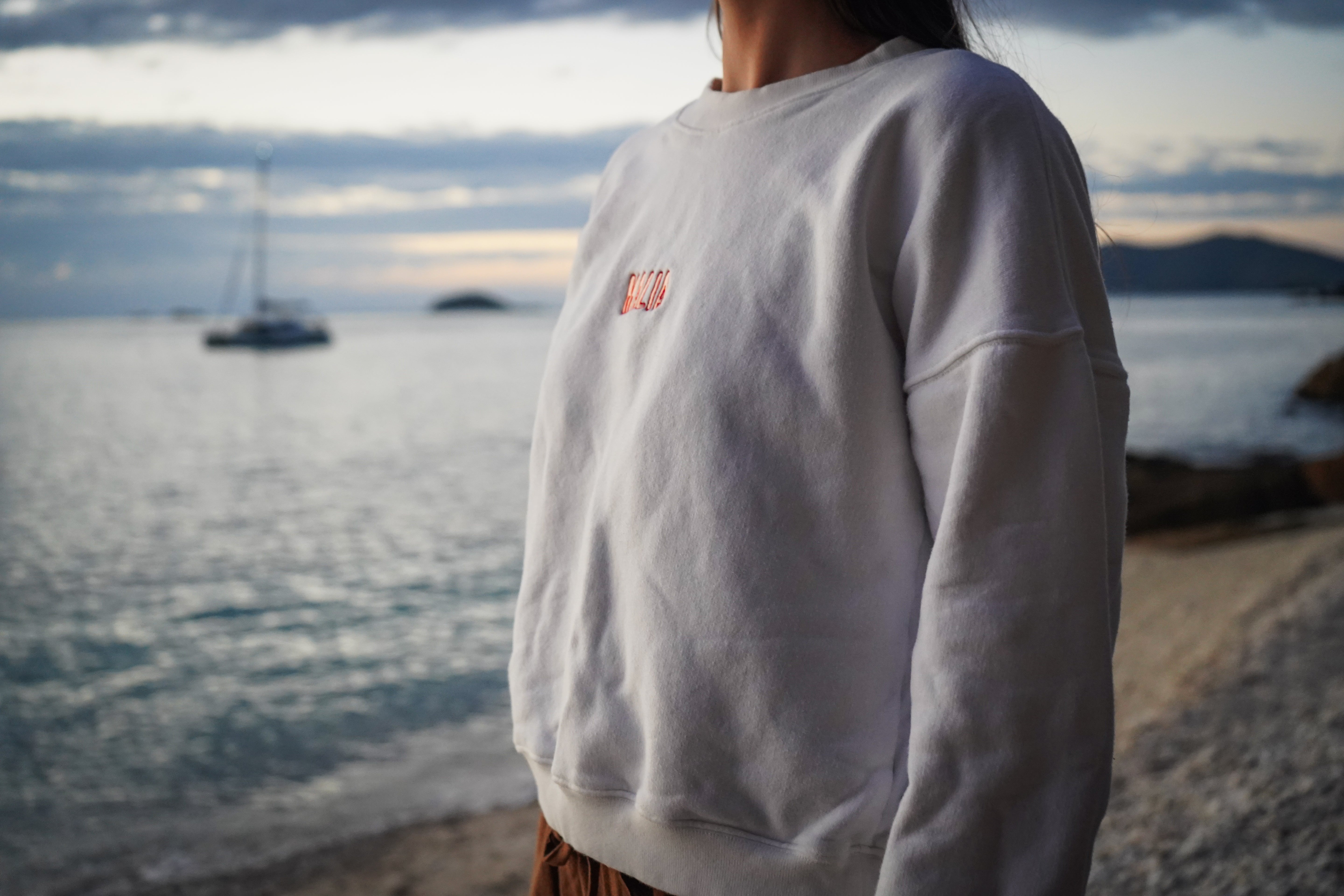 Malia the label jumper designed for timeless, versatile and sustainable wear on the South Coast of NSW. Inspired by the sun jumper detailed with embroidery.