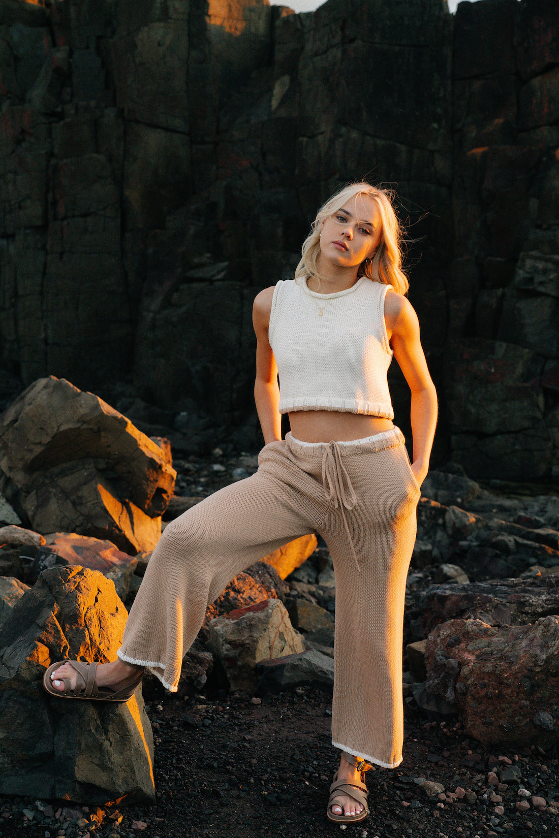 Malia Co- Ord Matching Knit set | Knit Pants and matching contrast knit top | Slow fashion | Made from 100% natural cotton