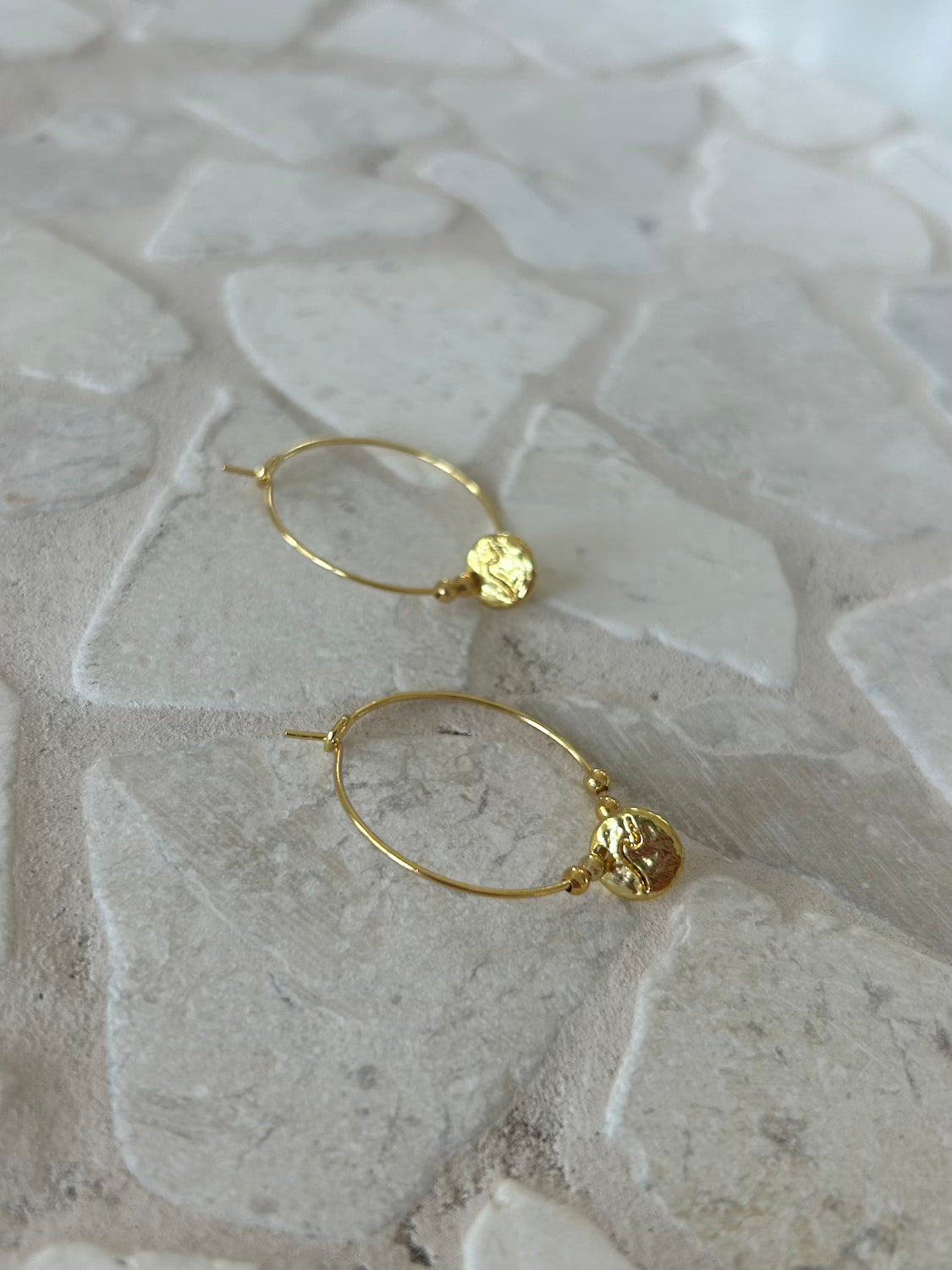 18k Gold Plated earrings - Malia Jewellery - Hoops with beads and wave pendant