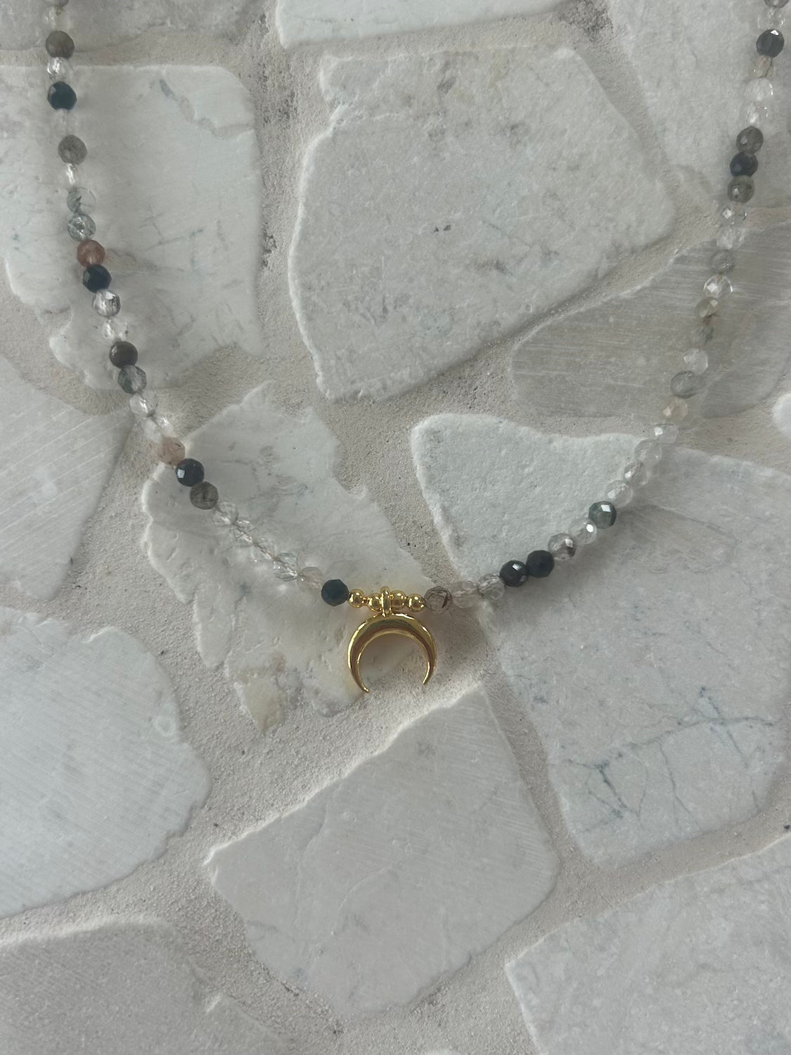 Moonlight necklace - Pink Adventurine beads and 18k gold plated moon pendant