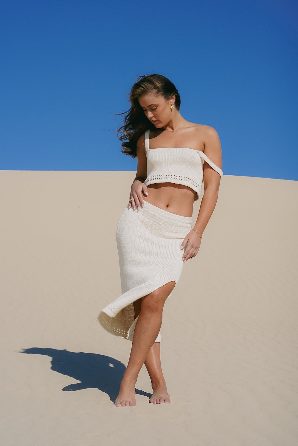 Malia the label - Cotton Mae knit skirt with leg split and elasticated waist band - Slow Fashion