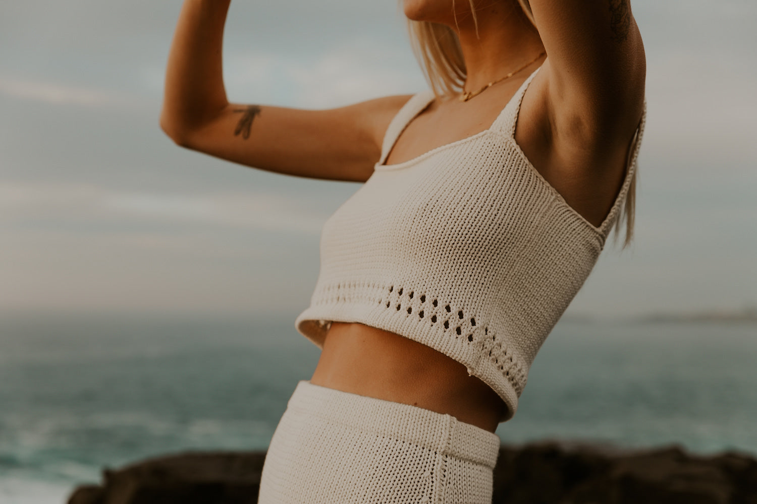 Mae knit crop - knit style with detailed hemming - 100% natural cotton matching knit set - Malia The Label