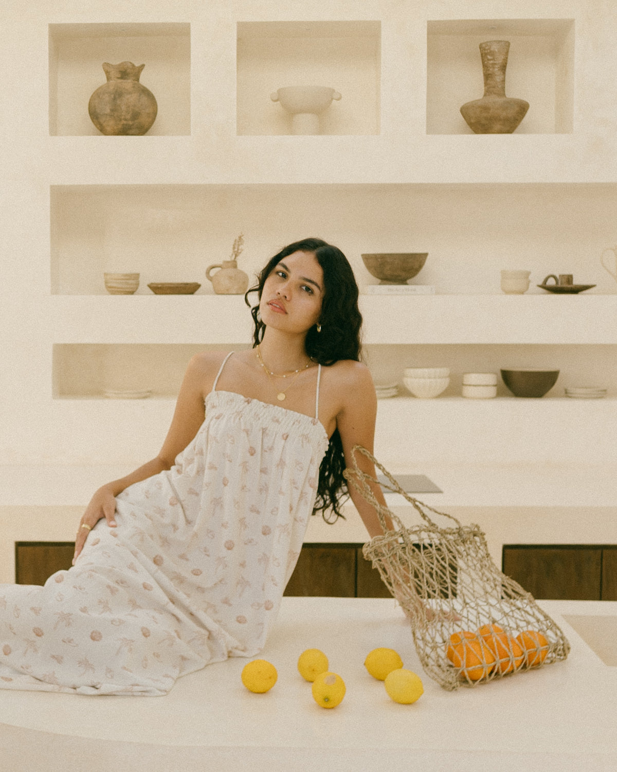 Malia the label - Slow fashion brand - Flowy summer dress with shell print design, pockets and shirred detailing.