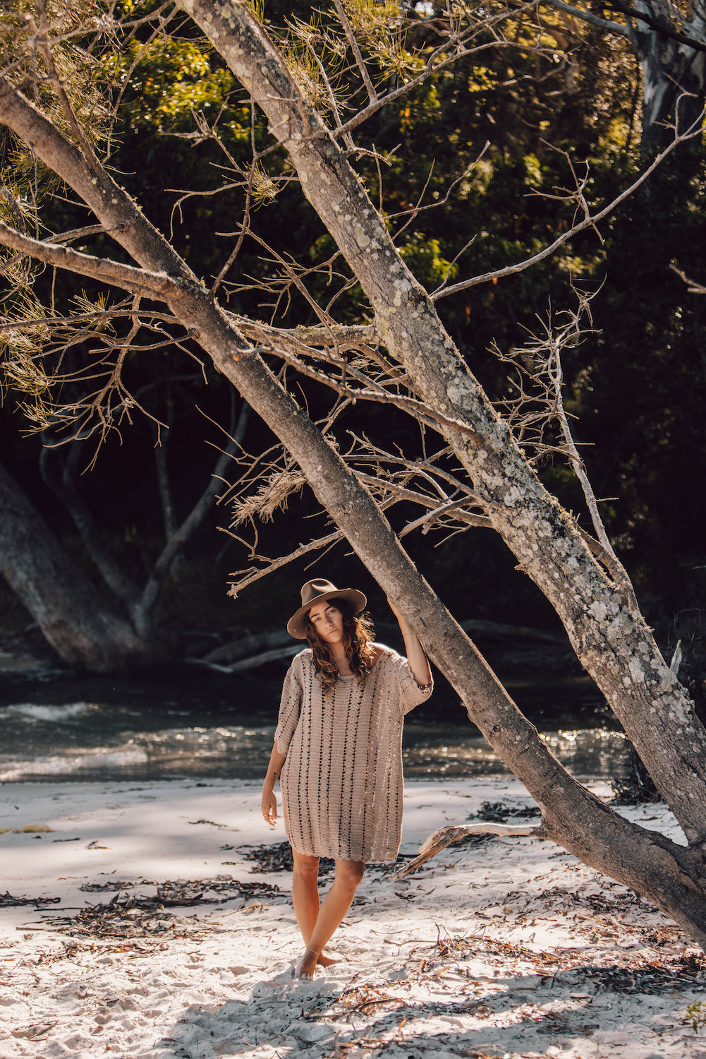 Oakley crochet dress Taupe - Slow Fashion design - Malia The Label