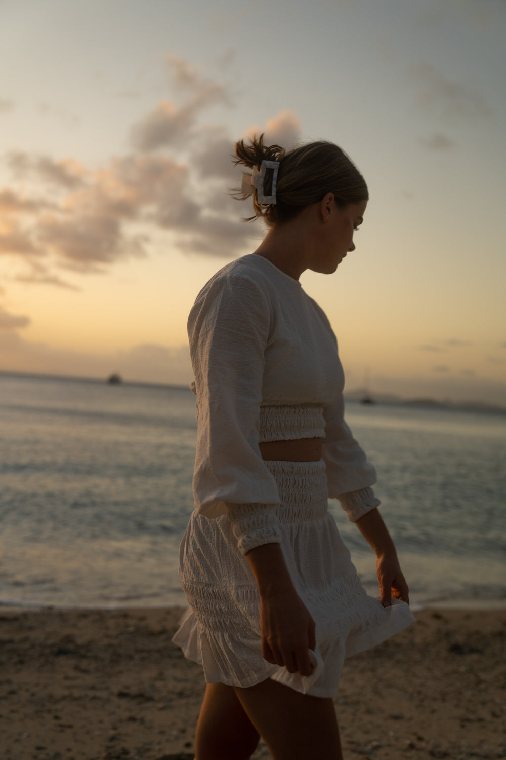 Odette Top - Cotton linen textured blend with shirred details and bishop sleeves - Malia The Label