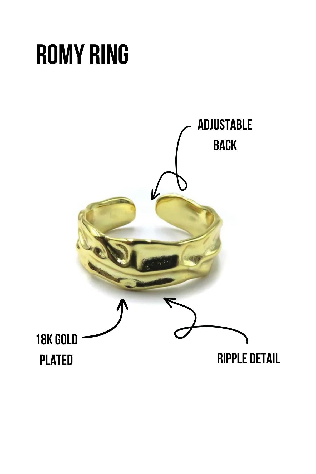 18k gold plated jewellery - Romy Ring - Malia The Label Jewellery