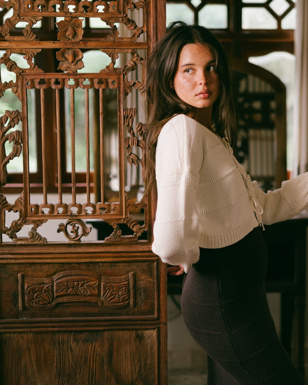 Winnie knit jumper in white styled over the Noa knit dress - Malia the label, slow fashion brand based in Australia, NSW