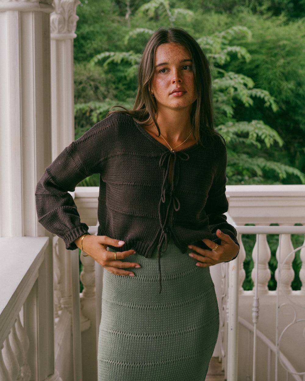 Winnie knit cardigan tie up cropped jumper design with relaxed bishop sleeves - 100% cotton knitwear by Malia he label - Slow fashion brand