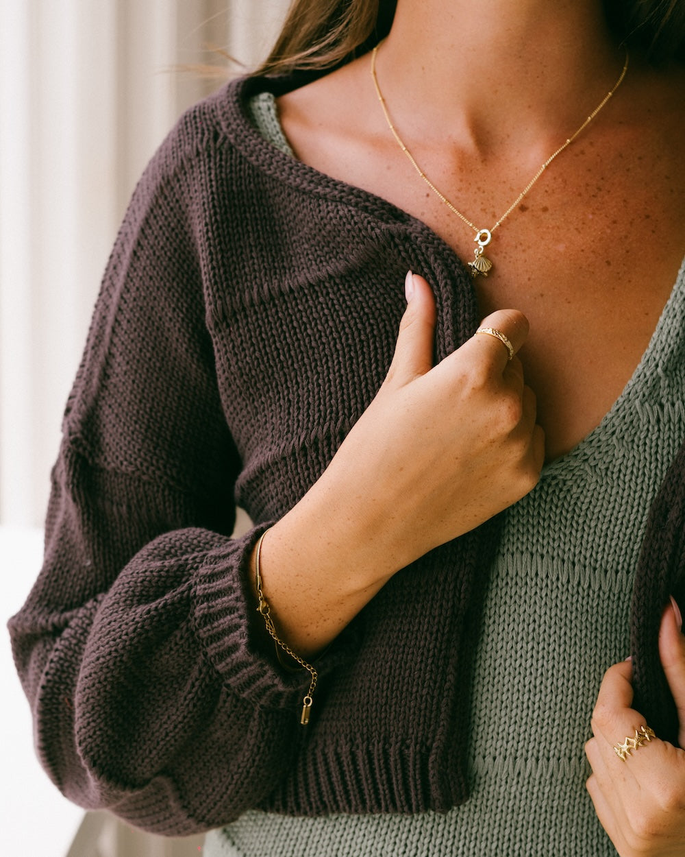 Winnie knit jumper styled opened up - Slow fashion brand designed in Australia, crafted ethically from natural fibres