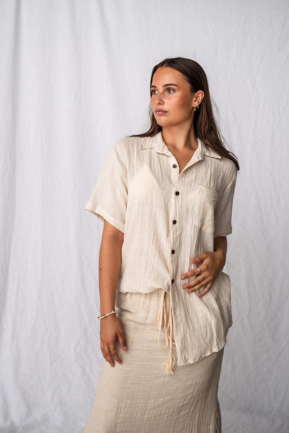Cove Shirt Natural - Natural colour button down shirt made from Ramie hemp fibre. Malia The Label - Slow Fashion