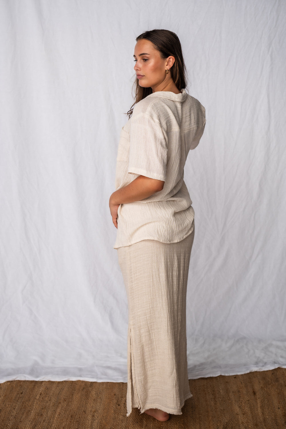 Cove Shirt Natural - Sustainable fashion made from plant fibres - Ramie Fabric Shirt and Skirt set