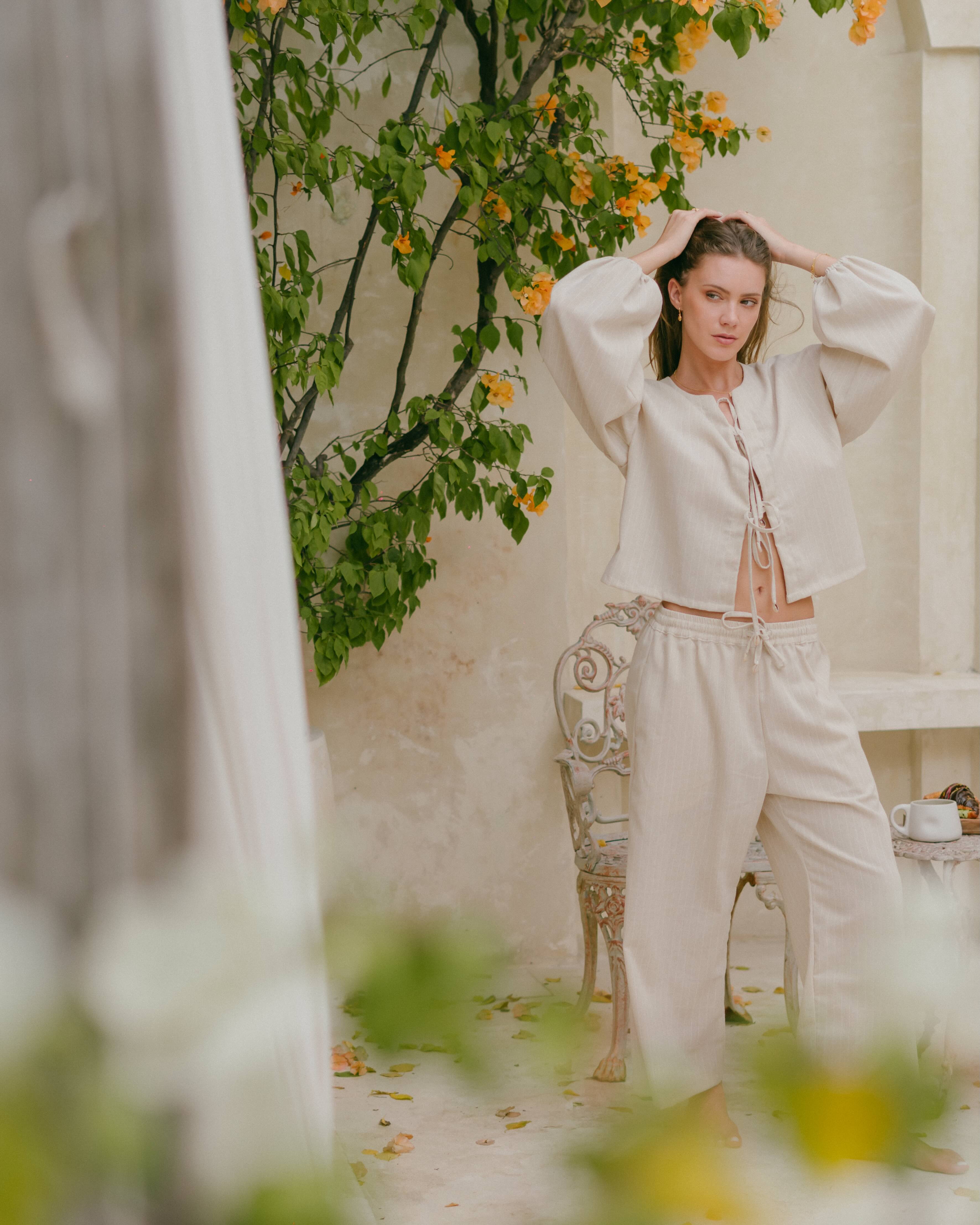 Amalfi Top: ocean-inspired, effortless long sleeve blouse for layering or styling from beach to dinner.