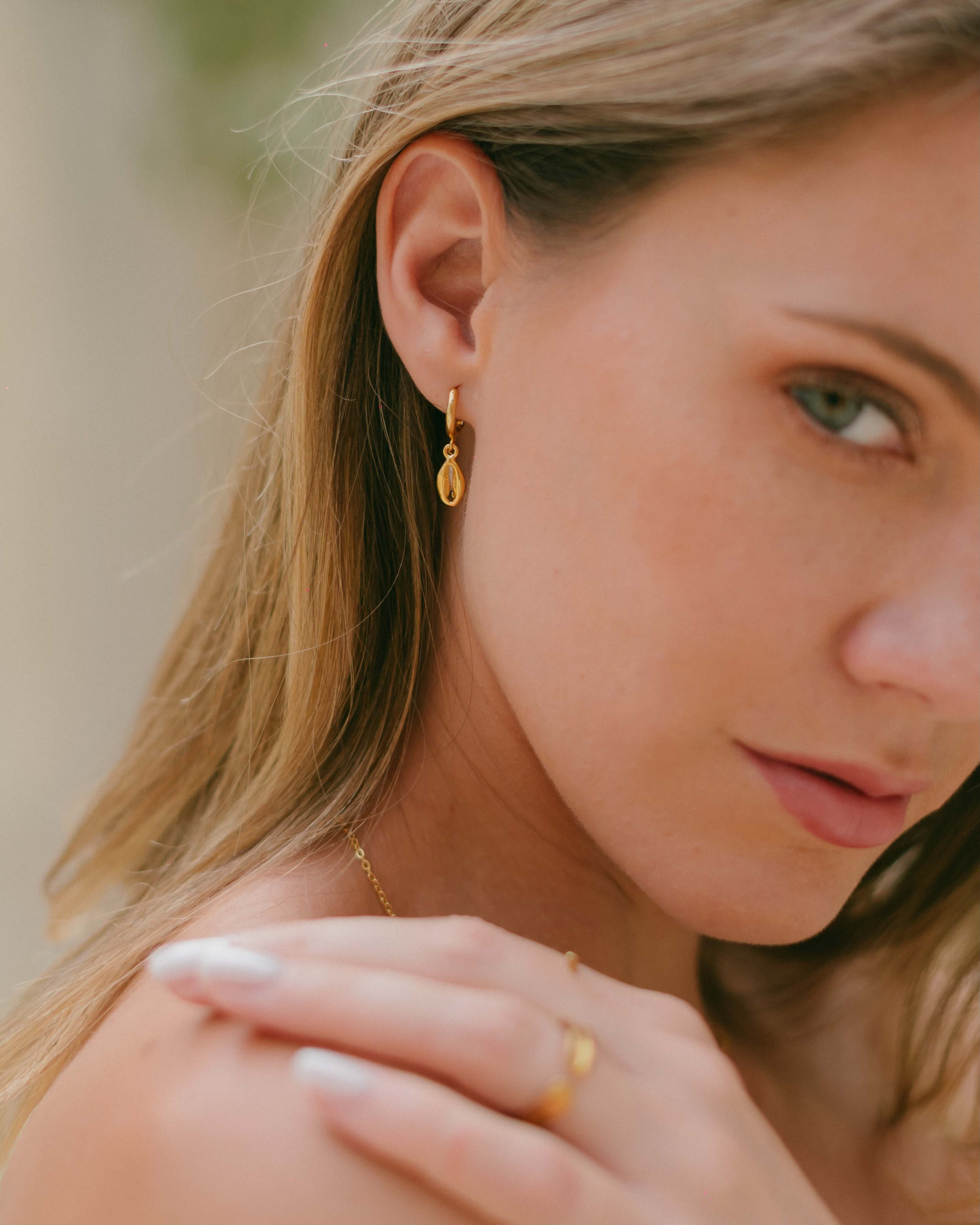 Cowrie shell small earring hoop - everyday stacking jewellery by Malia the labelk