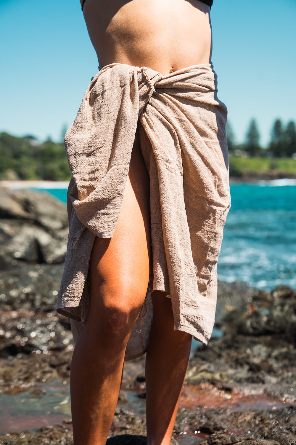 Tan Ramie sarong - Natural tan colour beach cover up made from hemp and textured like linen - Malia the label beach clothing - Vacation wear