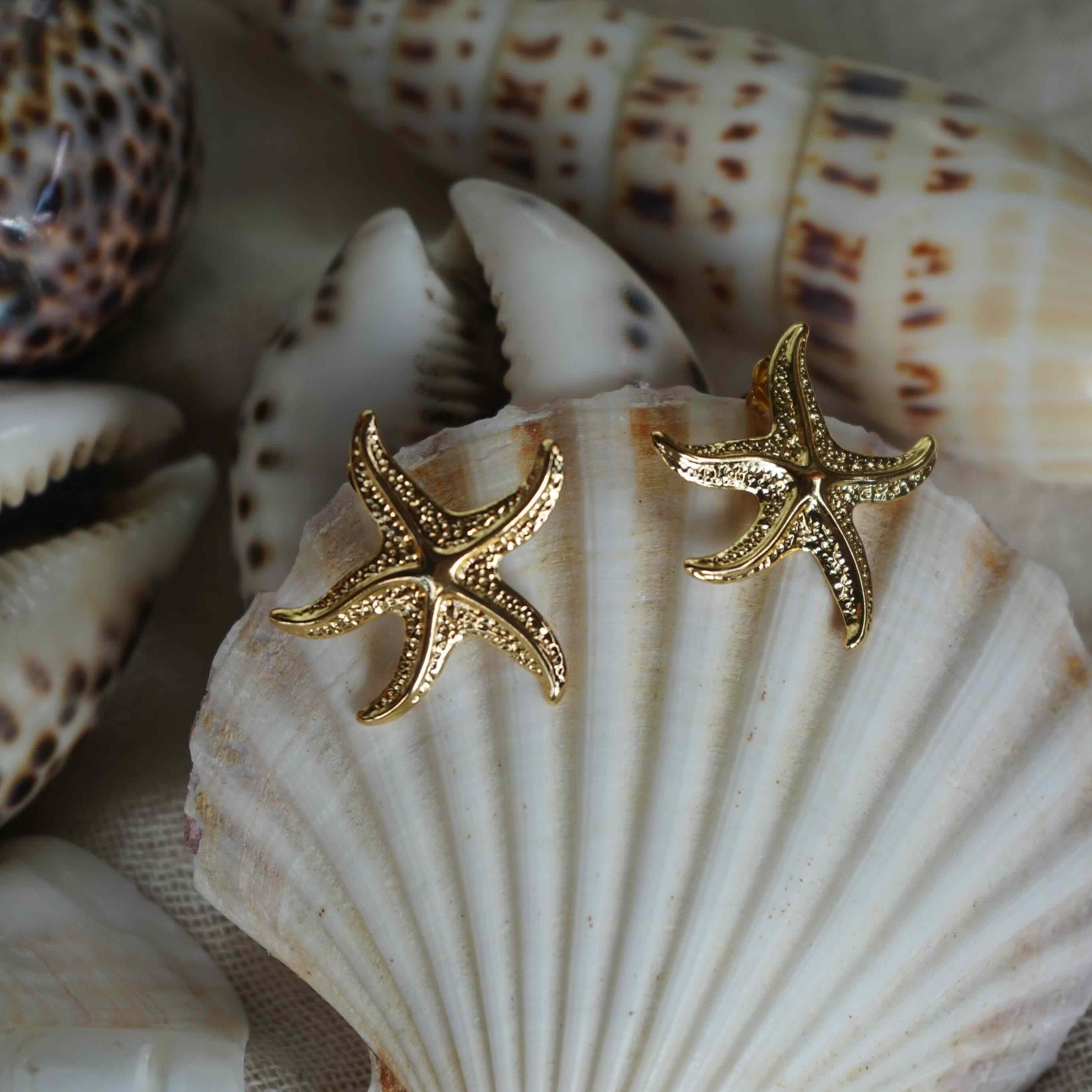 Detailed starfish earring studs designed as a statement piece for the ocean lovers - Malia the label jewellery