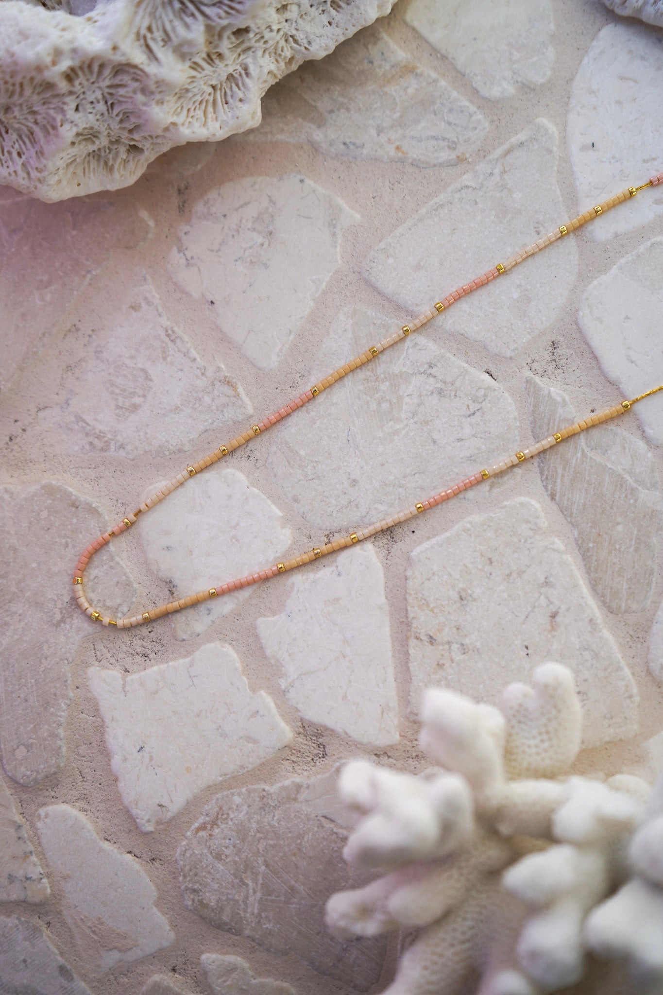 Desert sands necklace - handcrafted beaded necklace by Malia the label. Jewellery for stacking / layering.
