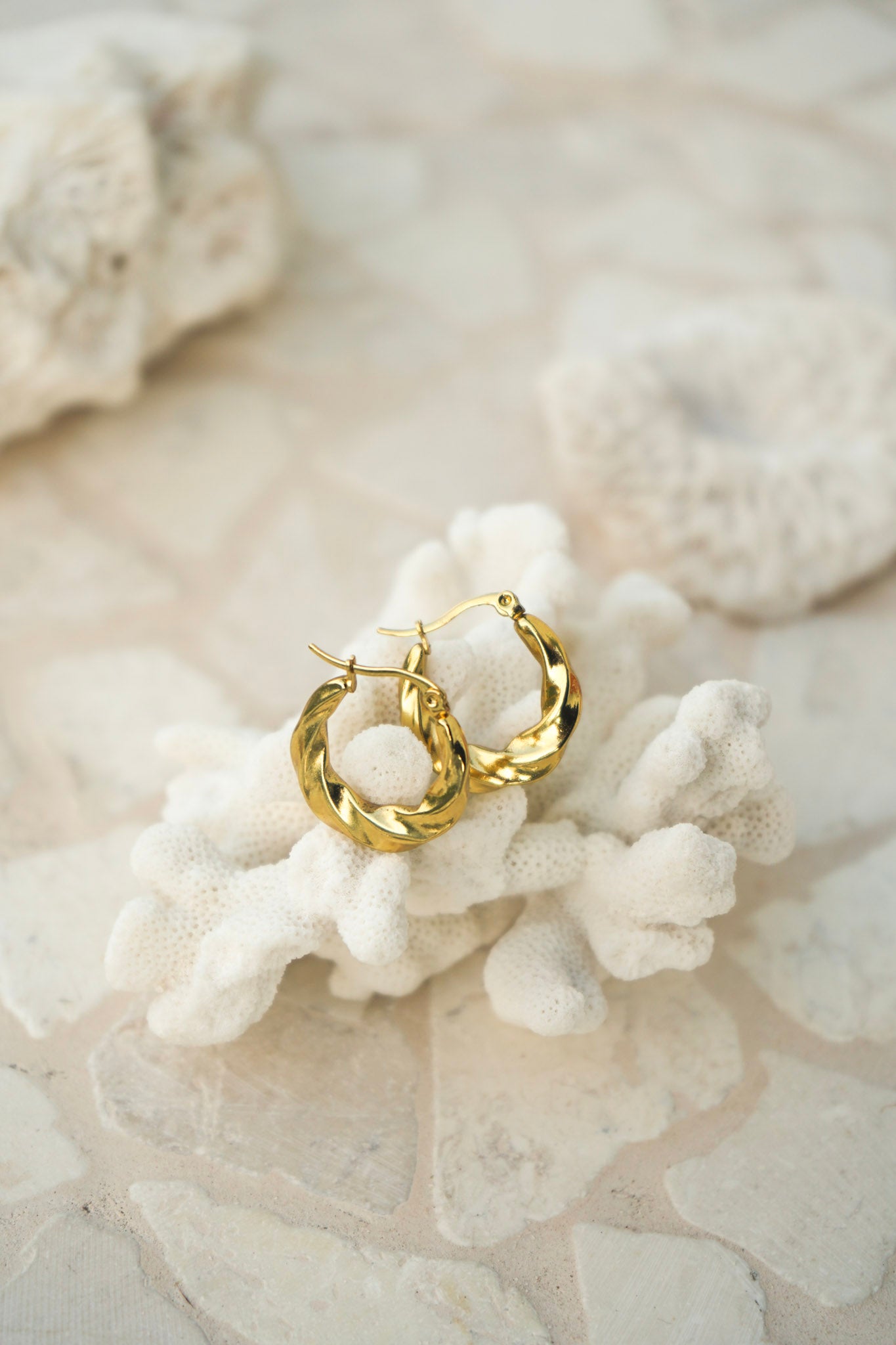Elevate your everyday with a versatile twist hoop style earring that is water proof. Malia the label Jewellery