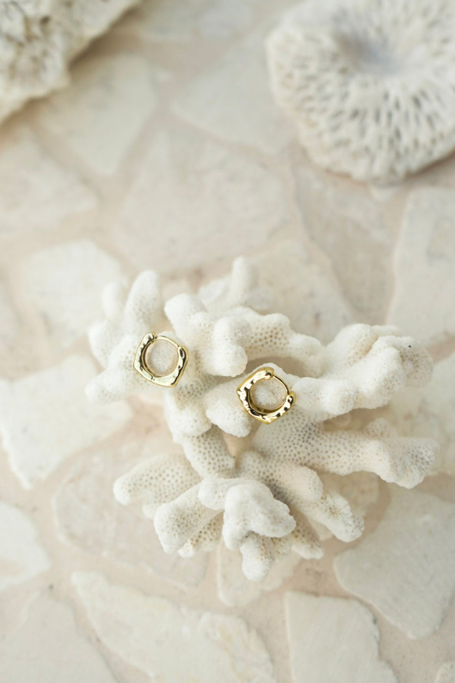 hammered texture huggie style earring 18k gold plated Malia the label Jewellery