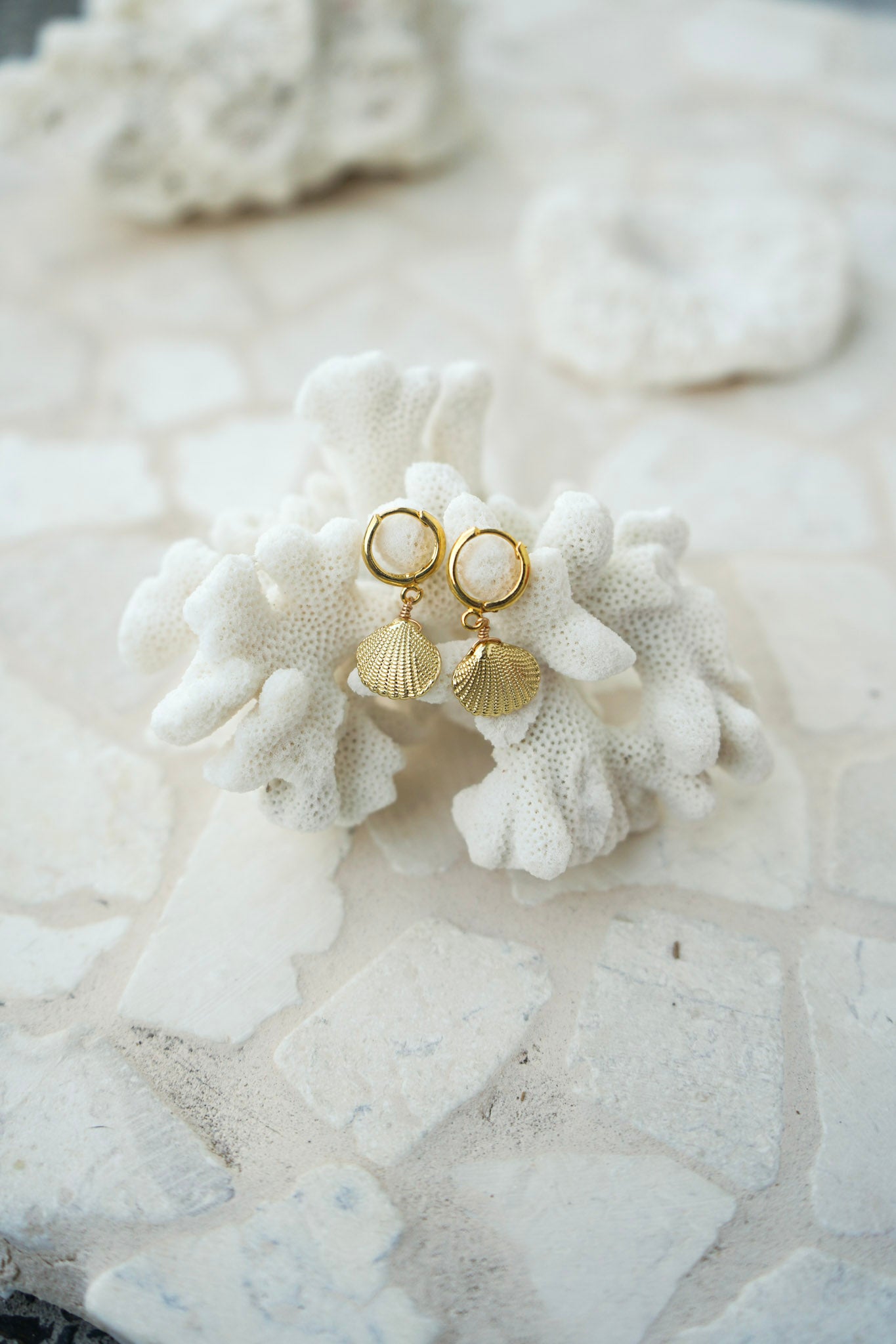 18k Gold plated earrings with clam shell dangling - Malia the label Jewellery