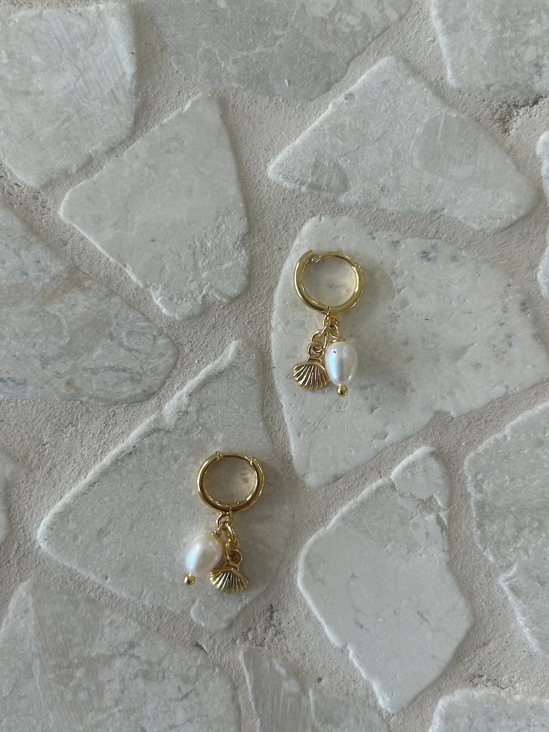 Shell and pearl charm earrings / 18k gold plated jewellery - Malia The Label