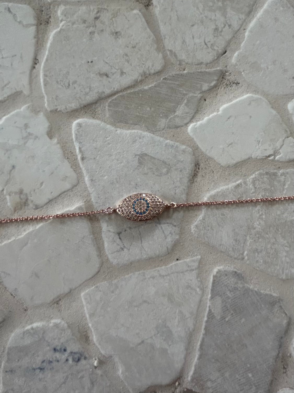 Wander Bracelet - eye pendant on rose gold chain - Malia Jewellery