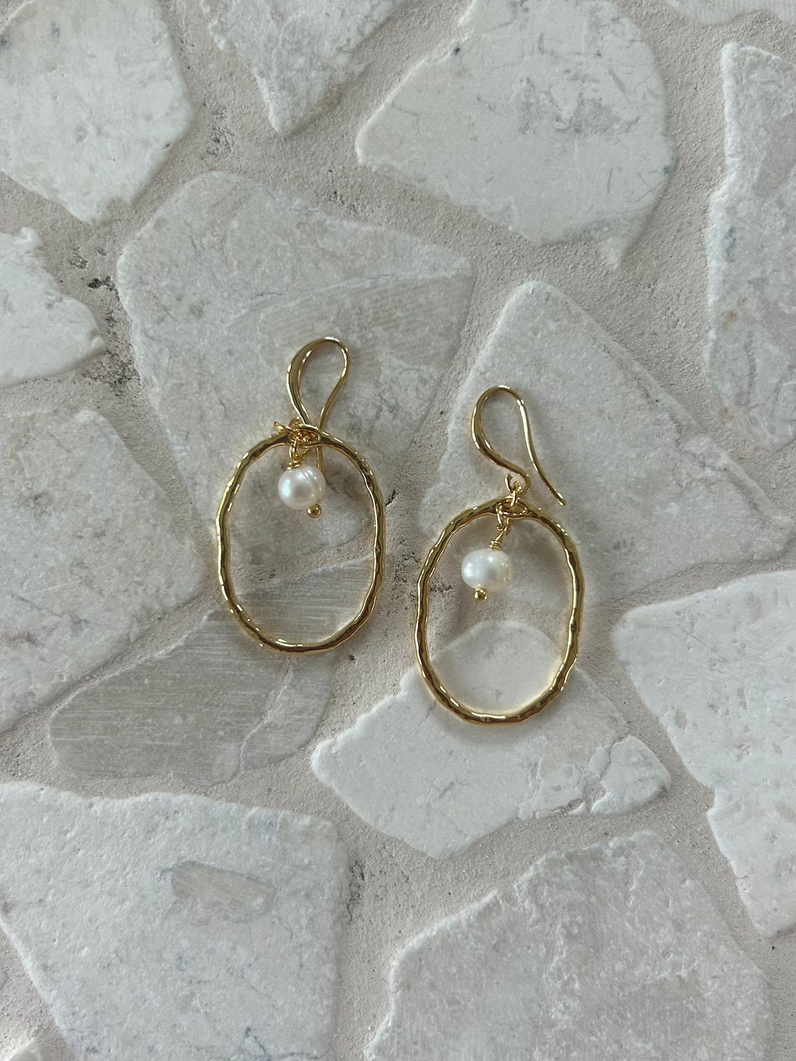 Solana Hoops - 18k gold plated tampered hoop with pearls dangling in hoops centre - Malia Jewellery