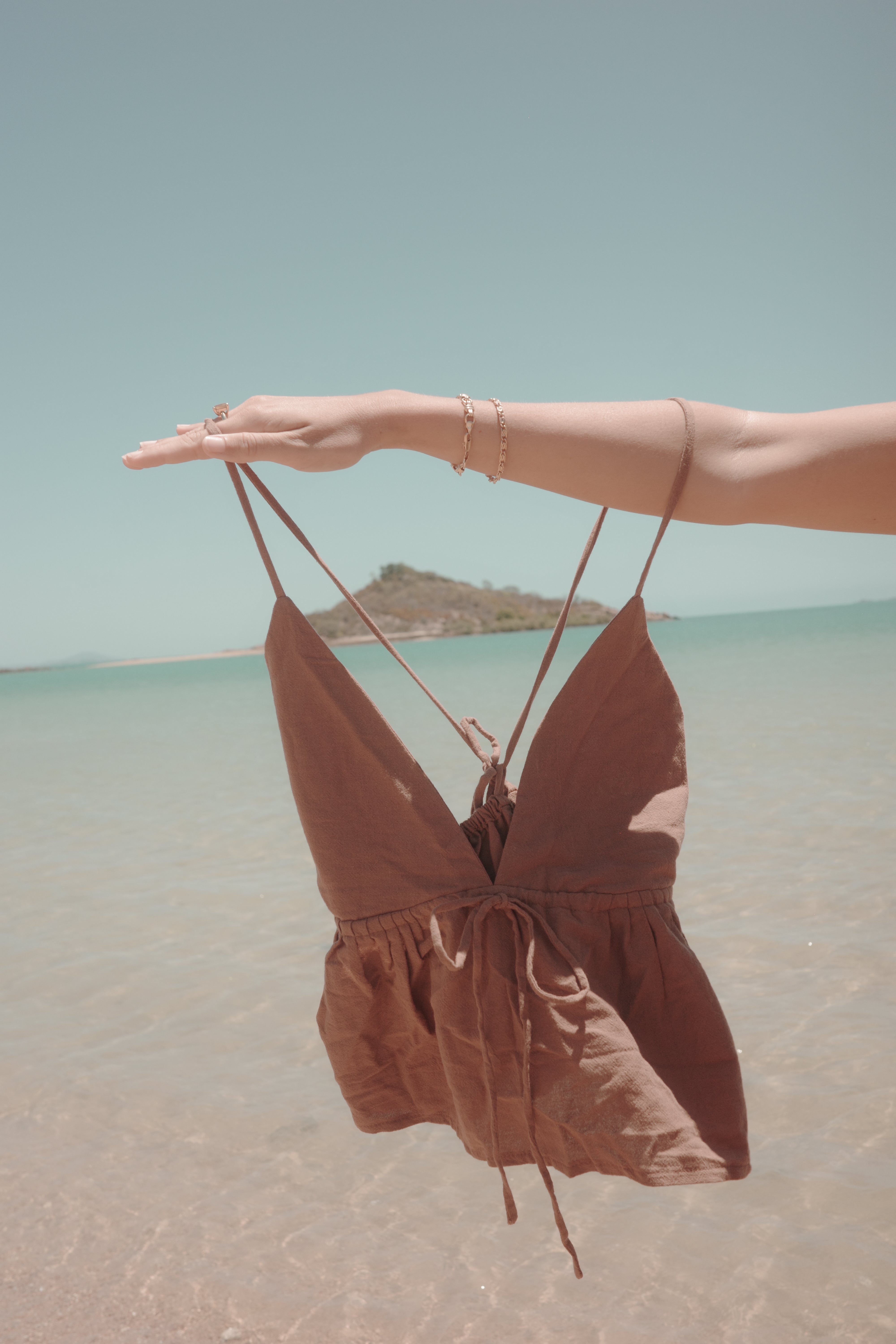 Soliel top in chocolate brown colour - adjustable tie up design - Malia The Label