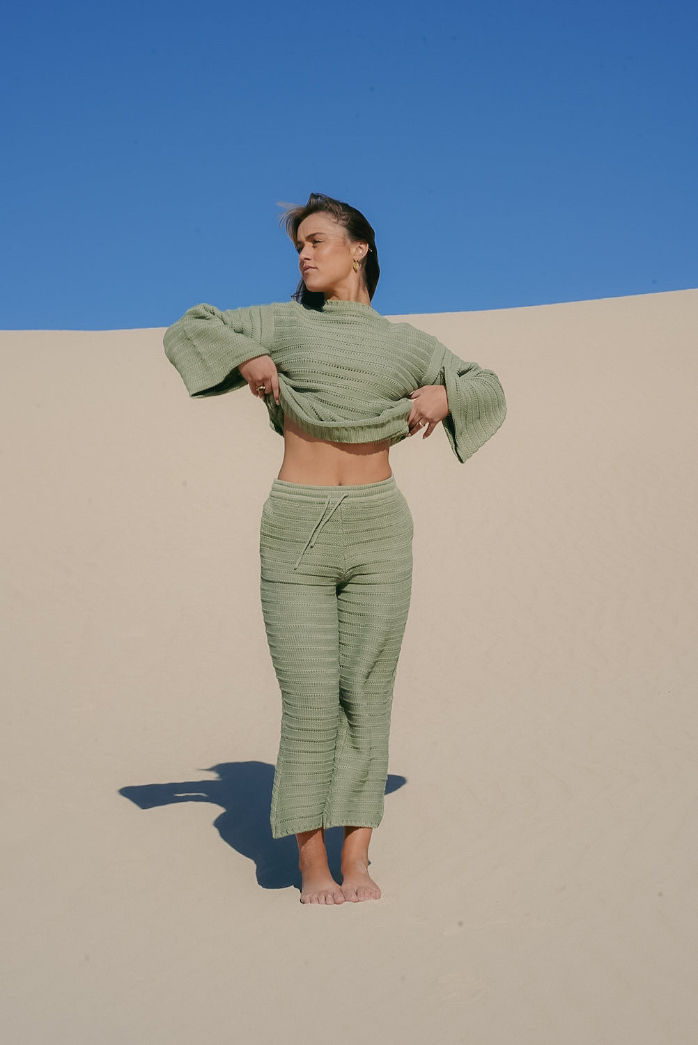 Willow Knit Jumper and pants green forrest - Tie up pants and pockets with wide leg