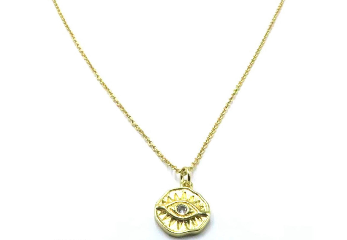 Nirvana necklace with eye and rhinestone detail - 18k gold plated