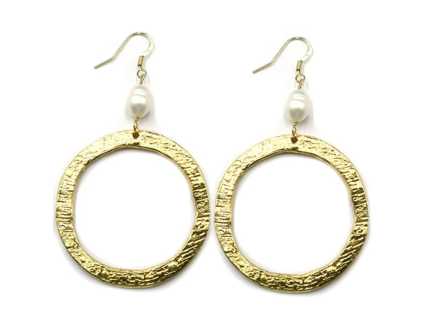Malia The Label - Golden Hour Hoops - 18k gold plated with pearl droplets
