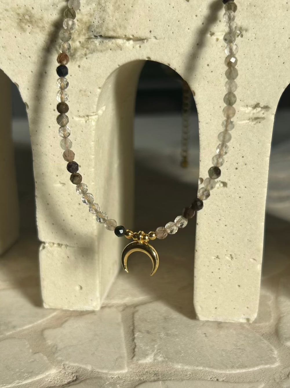 Moonlight necklace - Pink Adventurine and 18k gold plated moon pendant - Malia Jewellery