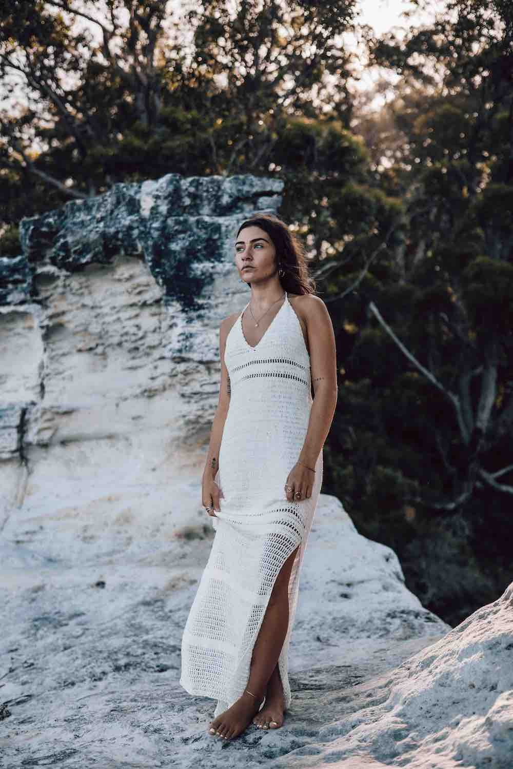 Kaia Crochet Dress White - Malia The Label
