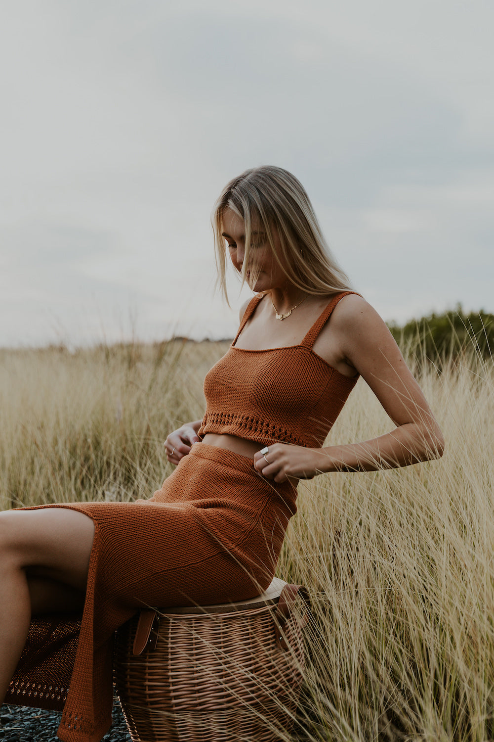 Malia the Label - Sustainable knitwear - Mae knit Crop and skirt Rust