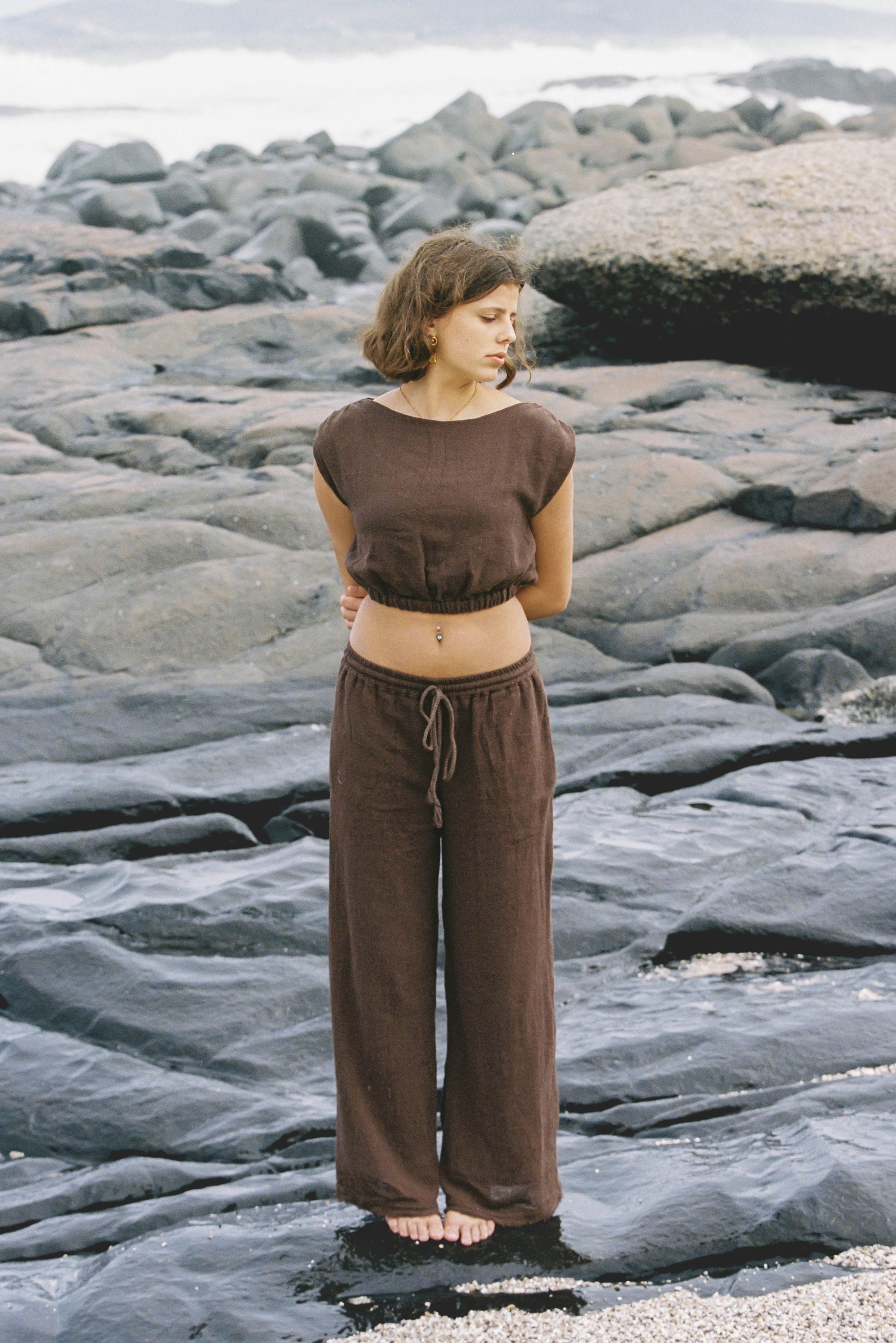 Mila top and pant set in Chocolate - Malia The label - Ramie Plant based fabric matching set