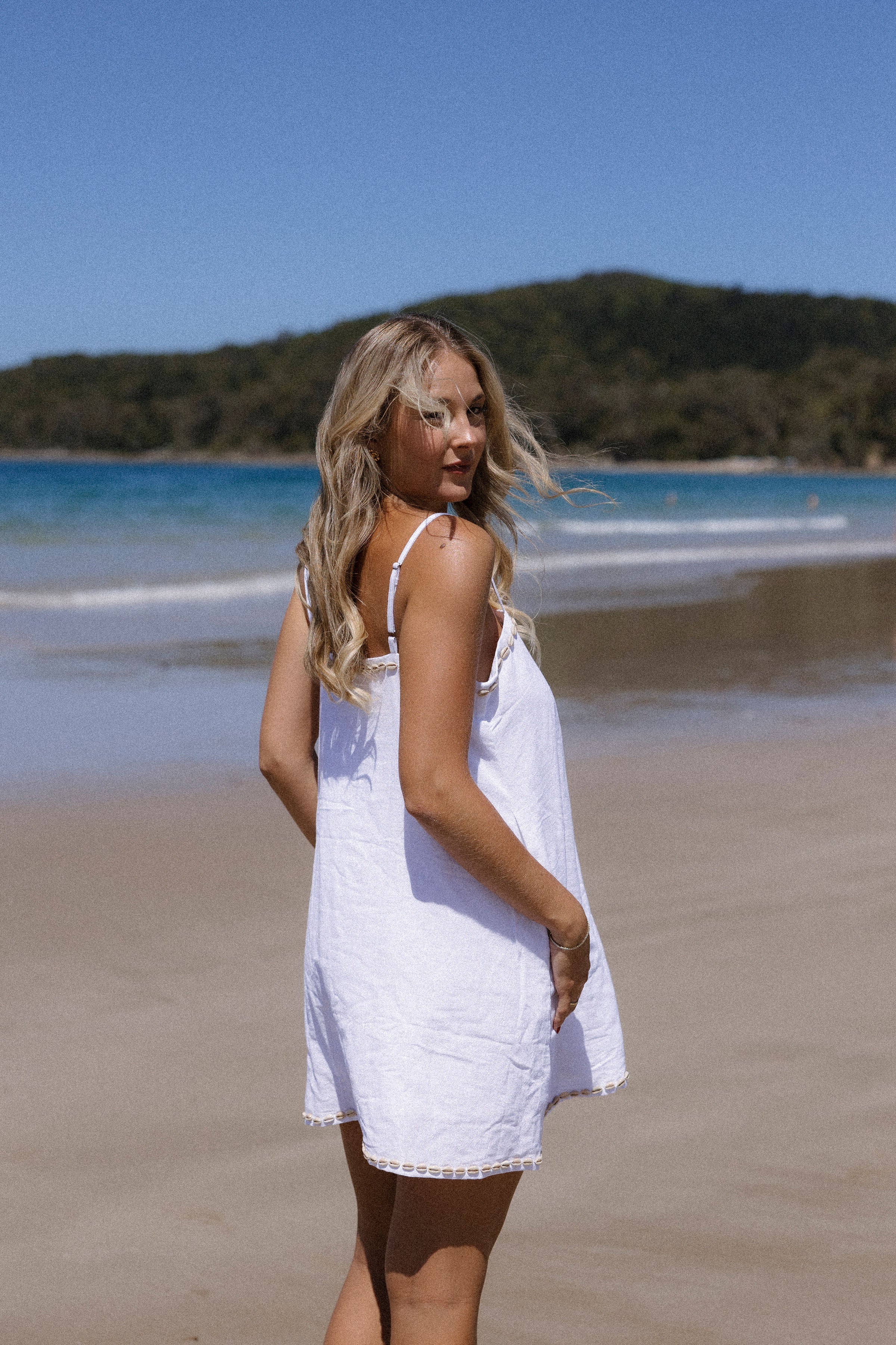 Flowy shift dress with side seam pockert's and cowrie shell details by Malia the label - Slow fashion brand based on NSW South Coast