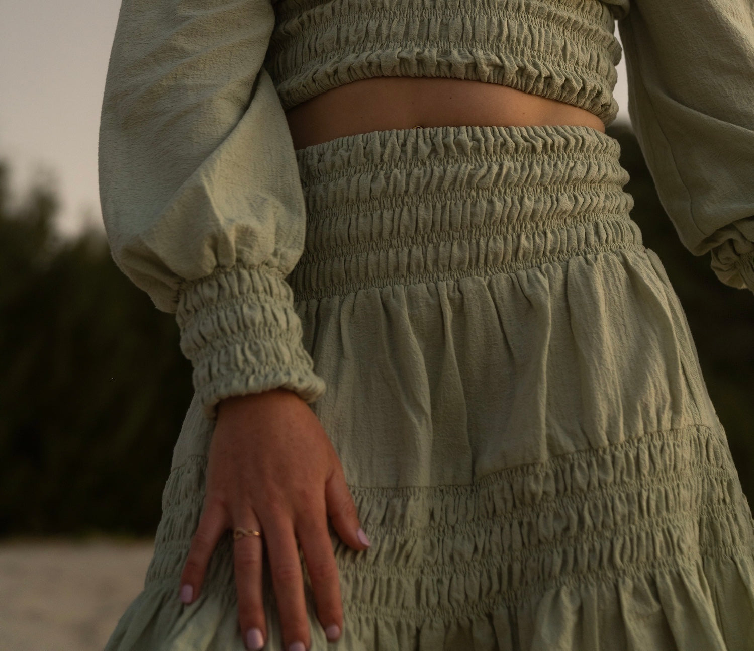 Odette Skirt Sage - Shirred flowy skirt made from  natural cotton linen blend - Malia The Label