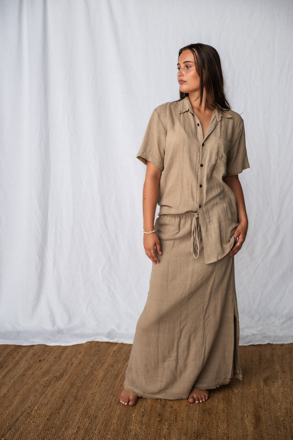 Sienna Maxi Skirt Taupe - Ramie Plant - Slow Fashion