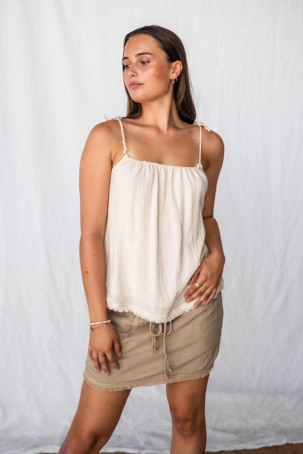 Sienna Mini Skirt Taupe - Consciously crafted from plants - light-weight ramie fabric