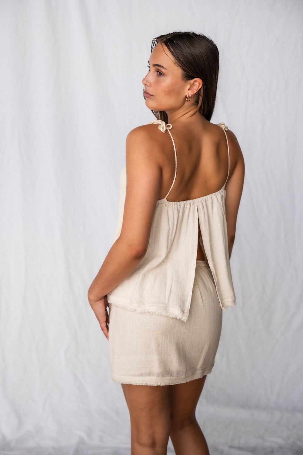 Sienna Ramie Tie up top and mini skirt set - Slow Fashion - Malia The Label