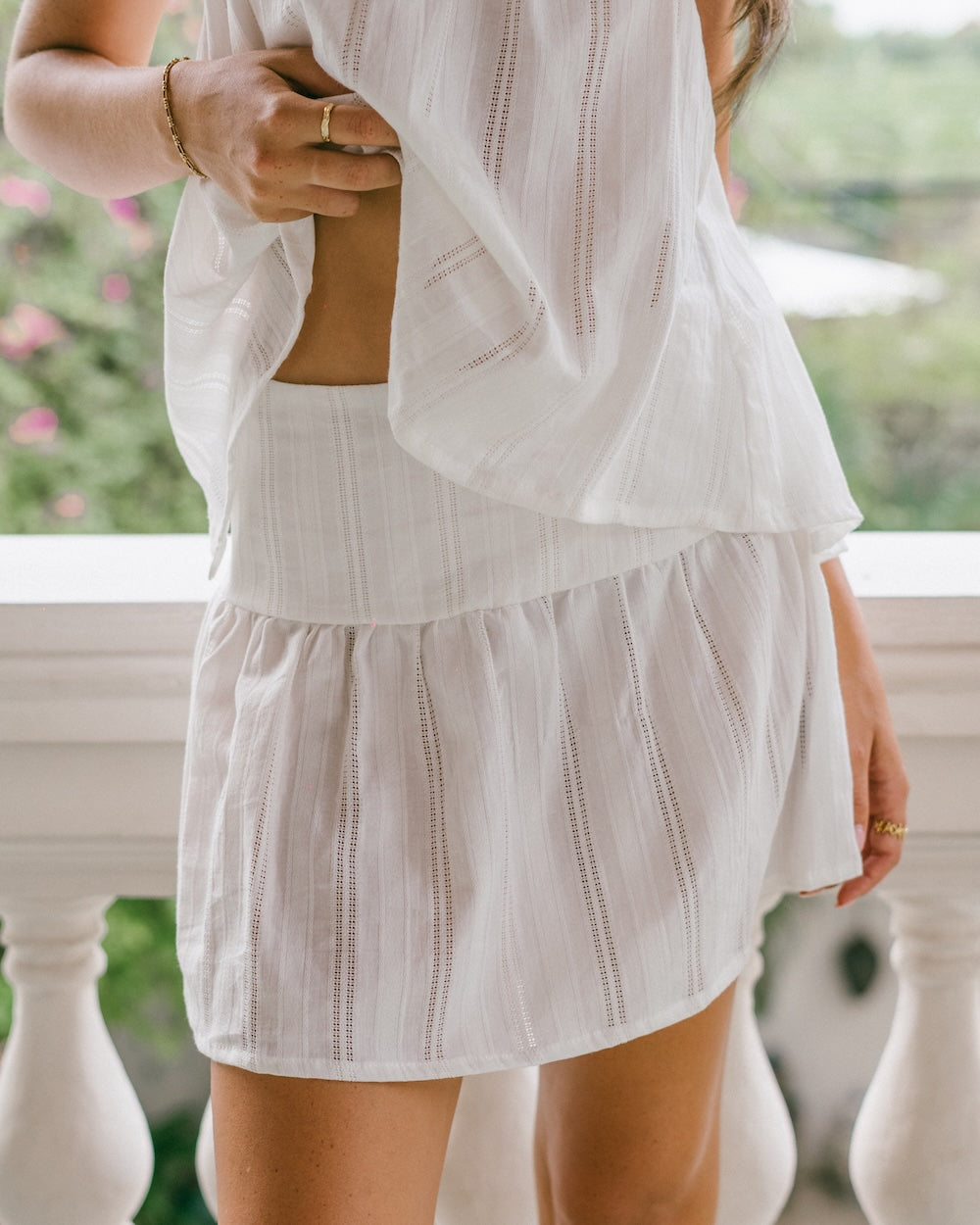Sole Mare Mini Skirt - Stuctured waist skirt with elevated gathers and textured 100% cotton detail's creating a sheer flowy mini skirt look - Slow fashion brand - Malia the label
