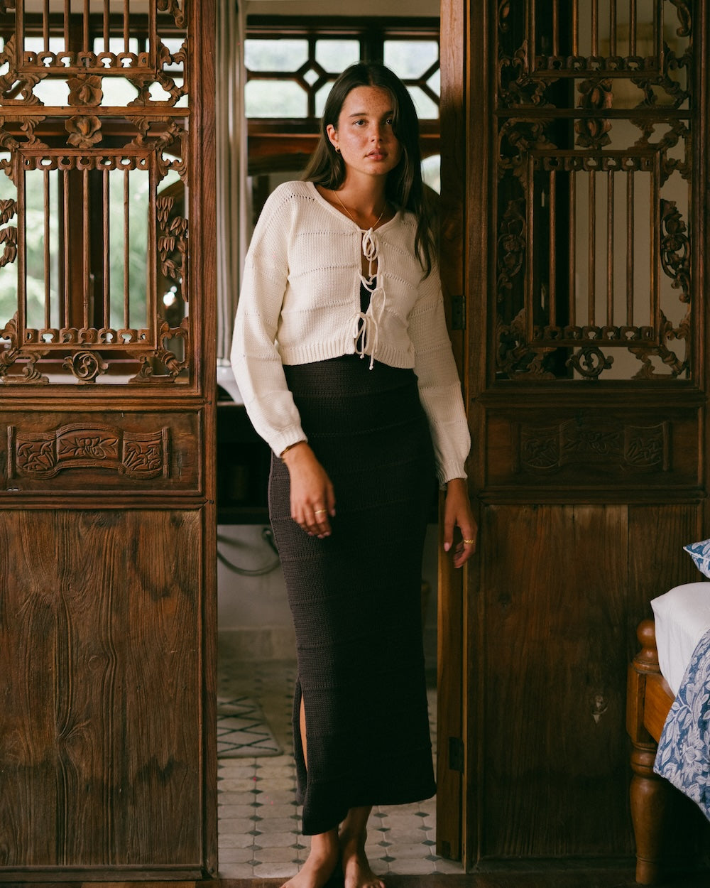 Malia the label knit cardigan with 3 tie ups on front - 100% cotton knit cropped cardigan for slow fashion lovers