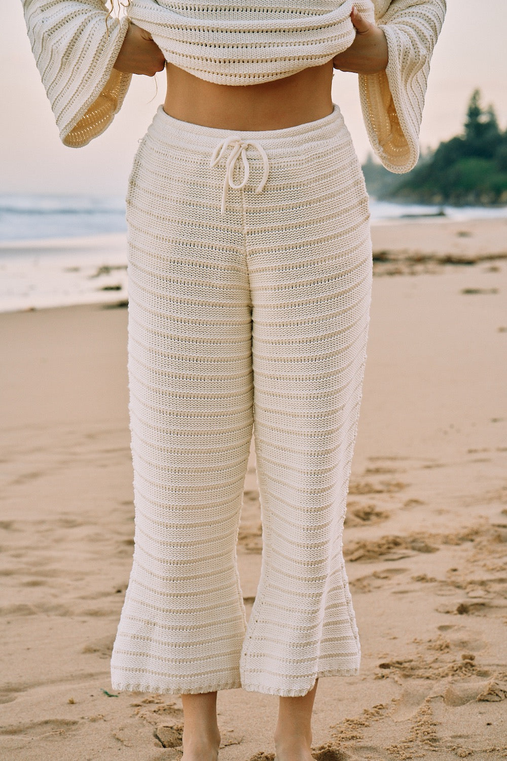 Willow Knit Pants - Rib knit with pockets and drawstring wide leg pants - Malia The Label