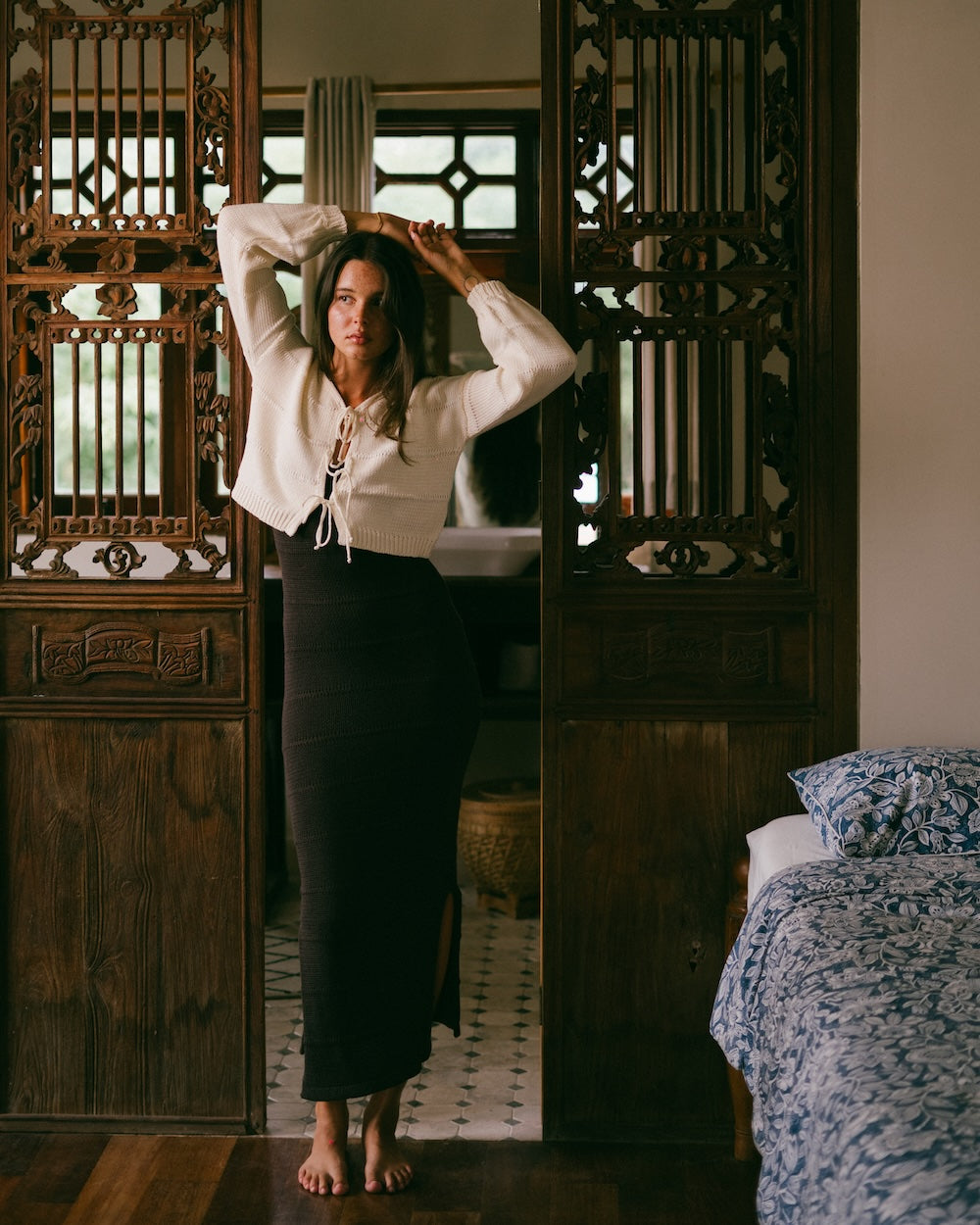 Winnie knitwear cradigan by Malia the label - Slow fashion knitwear crafted from 100% natural cotton - tie up front cropped design