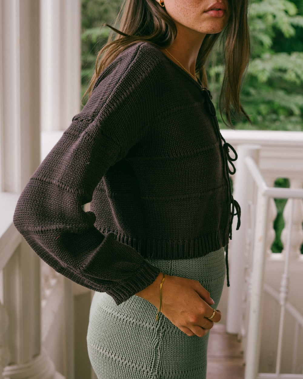 Slow fashion cropped knitwear jumper crafted from 100% natural cotton knit - Tie up front cardigan by Malia the label