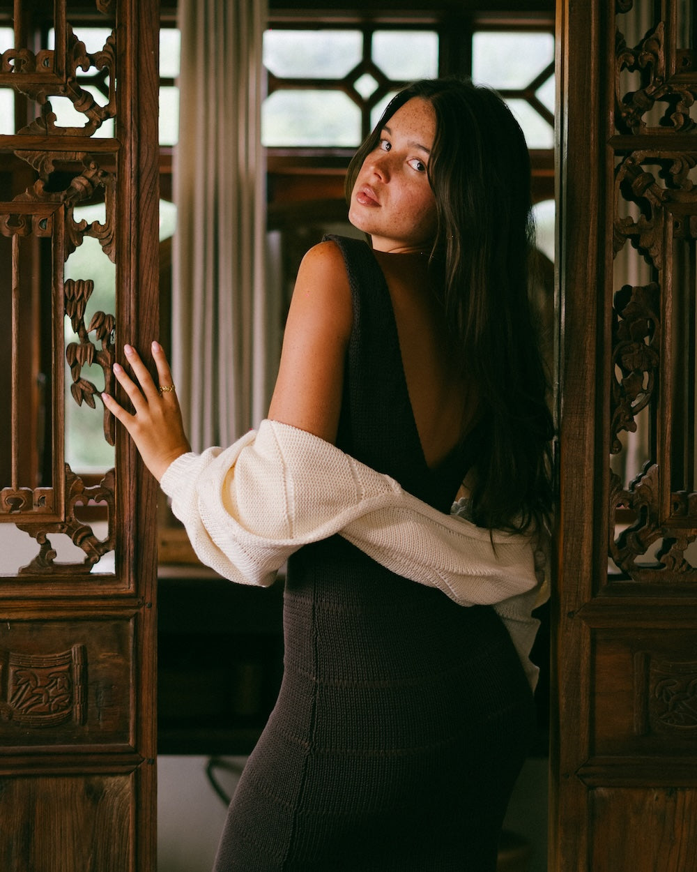 Best slow fashion brands that do 100% cotton knitwear - Malia the label - Winnie knit cardigan styled over the Noa maxi knit dress 