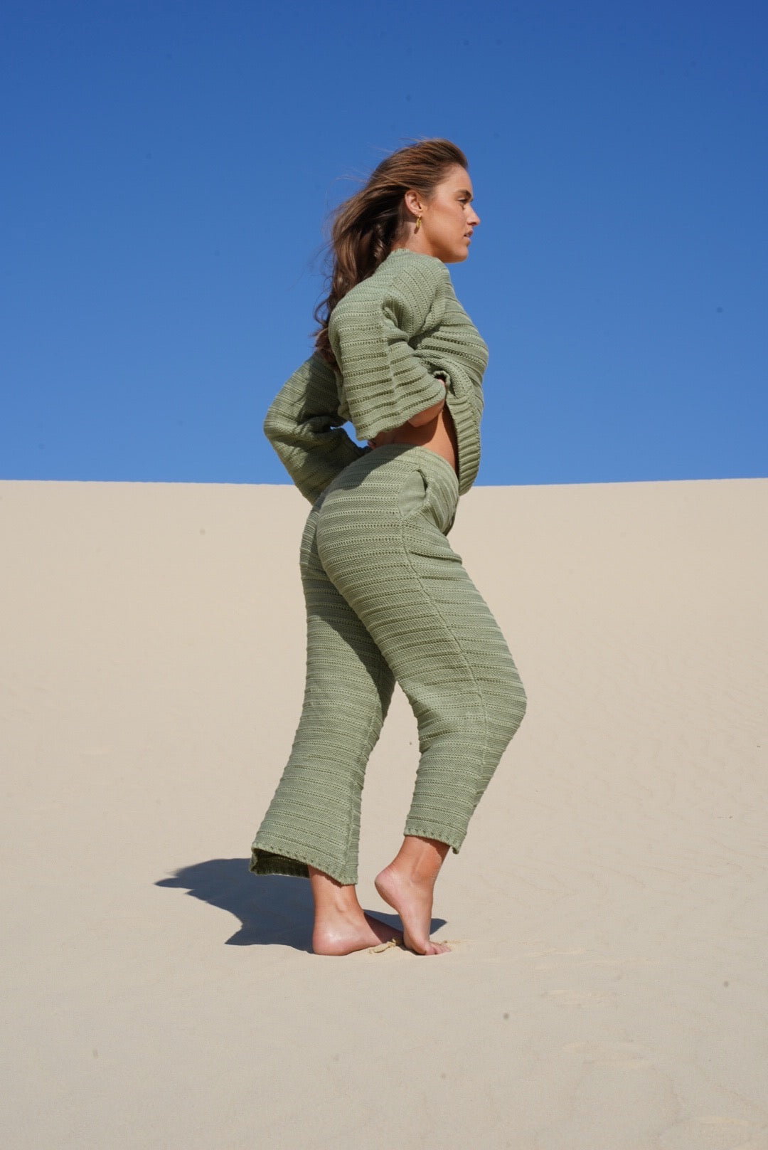 Willow Knit set green - Designer knitwear set - Slow fashion - 100% natural cotton